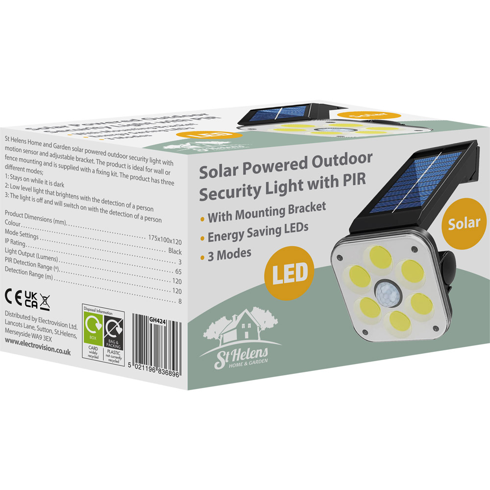 St Helens Black Solar Powered Outdoor Security Light with PIR Image 3
