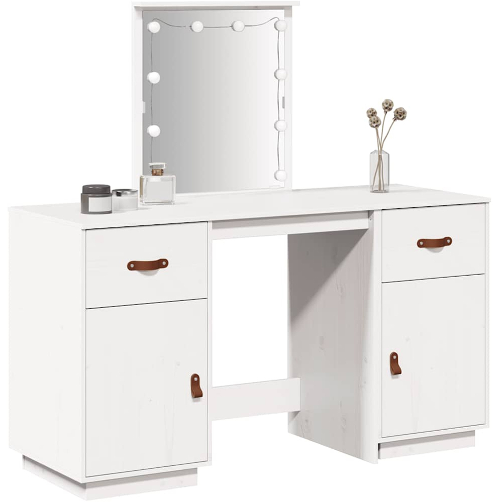 vidaXL 2 Door 2 Drawer White Dressing Table Set with LED Mirror Image 4