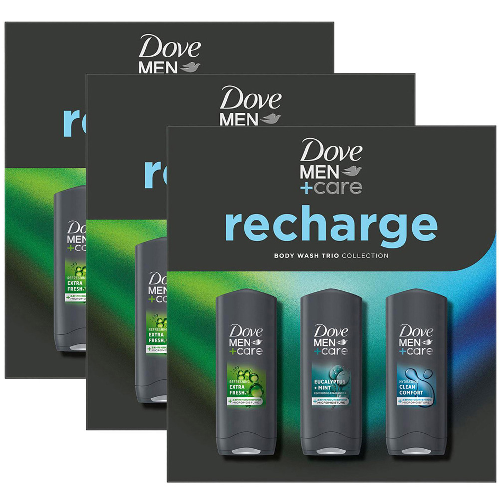 Dove Men+Care Recharge Comfort Extra Fresh Eucalyptus Mint Scent Bodywash Trio Gift Set 250ml 3 Pack Image 1