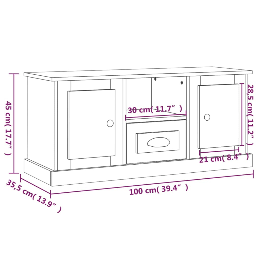 vidaXL 2 Door Single Drawer Single Shelf Concrete Grey TV Cabinet Image 9
