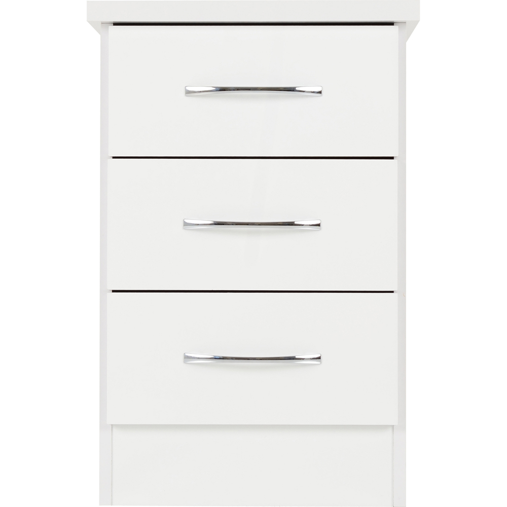 Seconique Nevada 3 Drawer White Gloss Bedside Table Image 3
