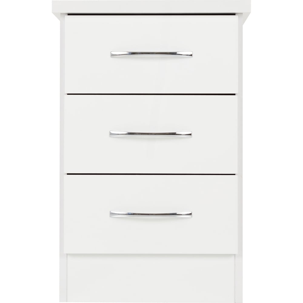 Seconique Nevada 3 Drawer White Gloss Bedside Table Image 3