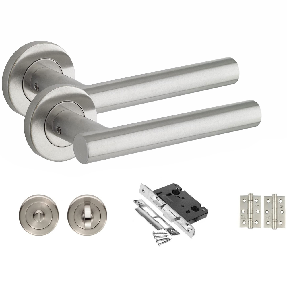 Golden Grace Satin Nickel Straight T-Bar Bathroom Door Handle Set Image