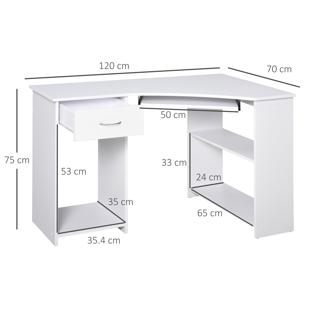 Portland L-Shaped Corner Computer Desk with 2 Shelves White Image 8