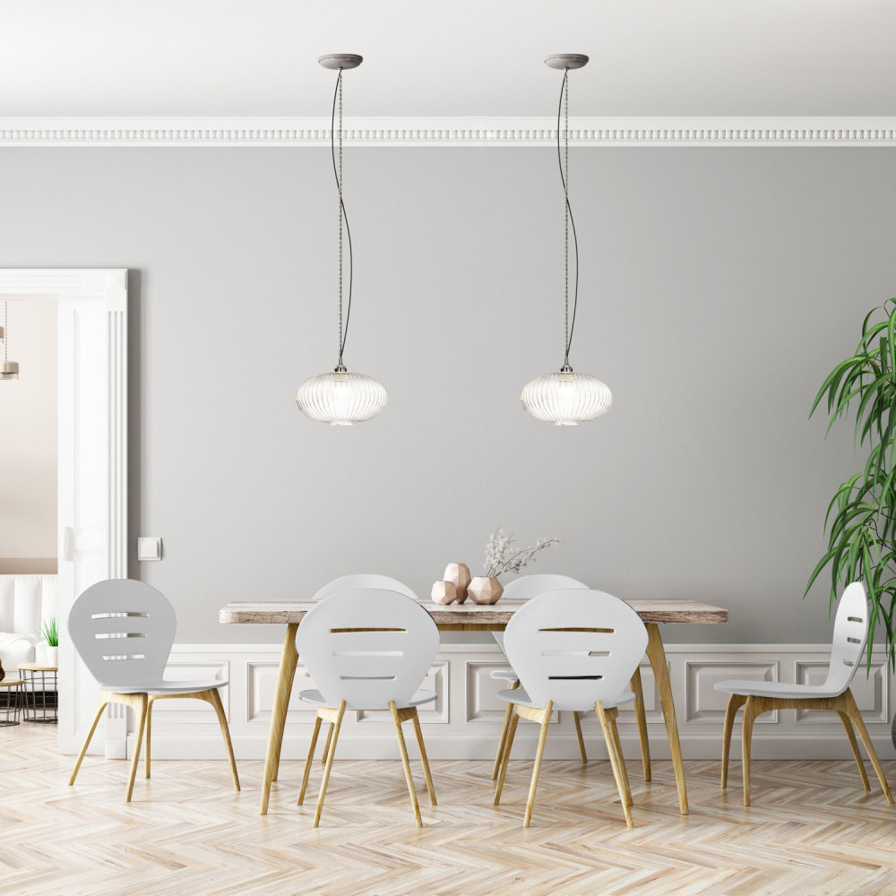 Happy Homewares Designer Clear Transparent Line Ribbed Glass Oval Pendant Shade Image 2