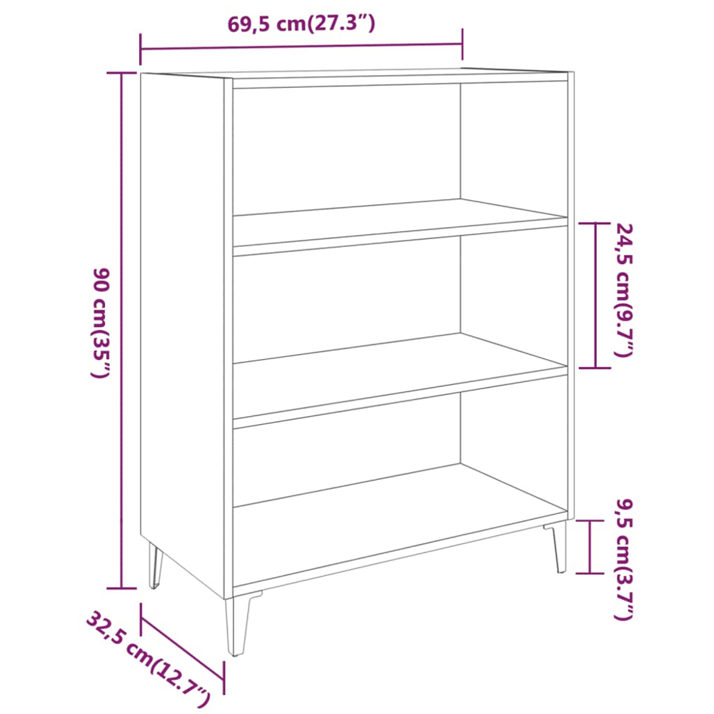 vidaXL 3 Open Shelf Smoked Oak Sideboard Image 8