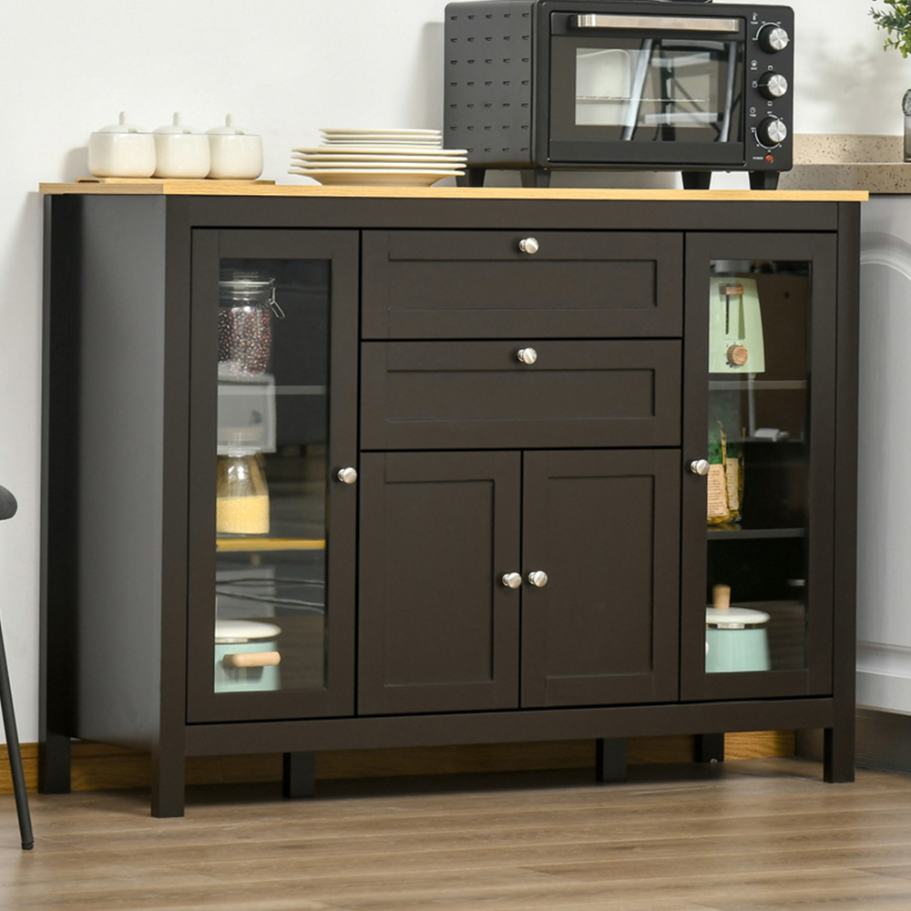 HOMCOM 4 Door 2 Drawer Black Brown Modern Storage Cabinet Image 1