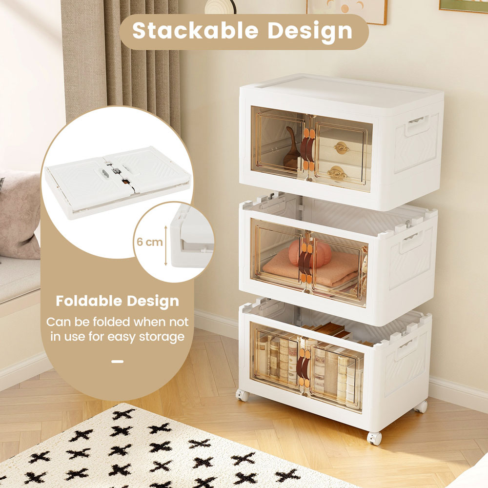 Costway 6 Door White Stackable Storage Bins with Lockable Wheels Image 6