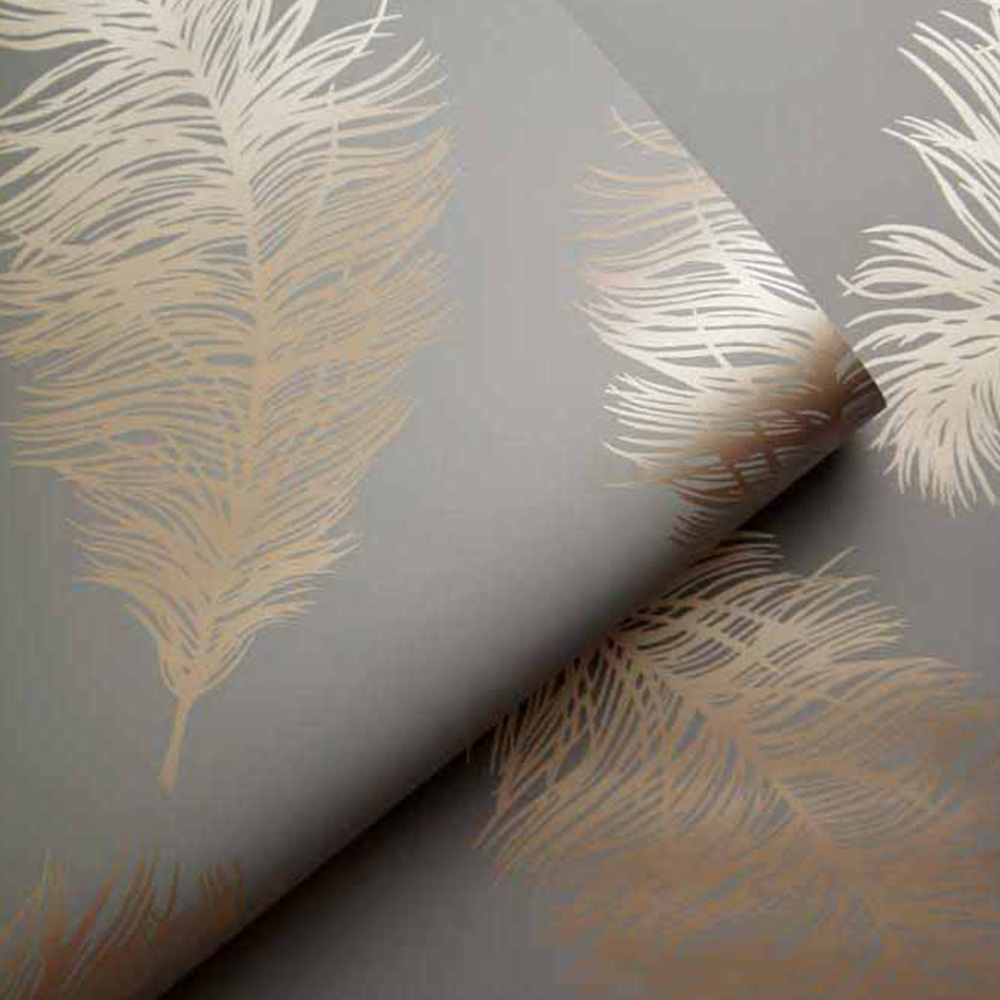 Holden Decor Fawning Feather Grey Rose Gold Wallpaper Image 2