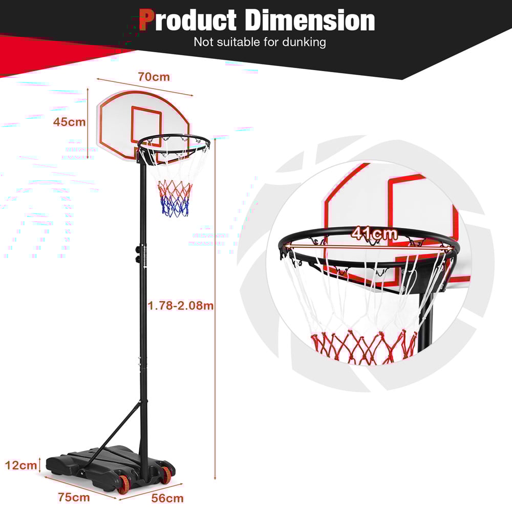 Costway Portable Basketball Hoop with Wheels and Backboard Image 9