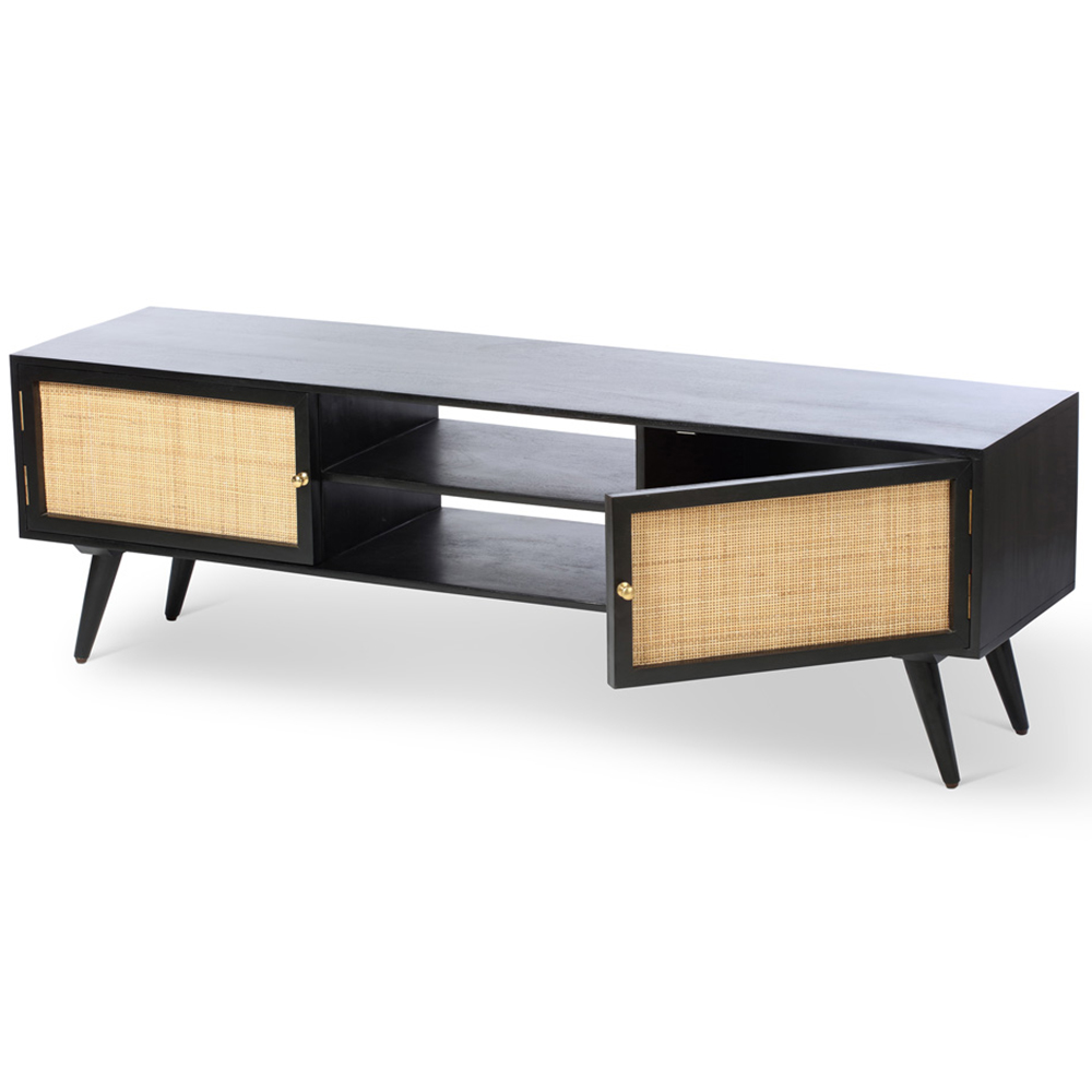 Desser Manhattan 2 Door 2 Shelf Black Rattan and Mango Wood TV Unit Image 3