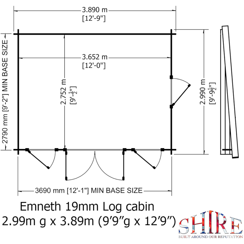 Shire Emneth 10 x 13ft Double Door Pressure Treated Log Cabin Image 9
