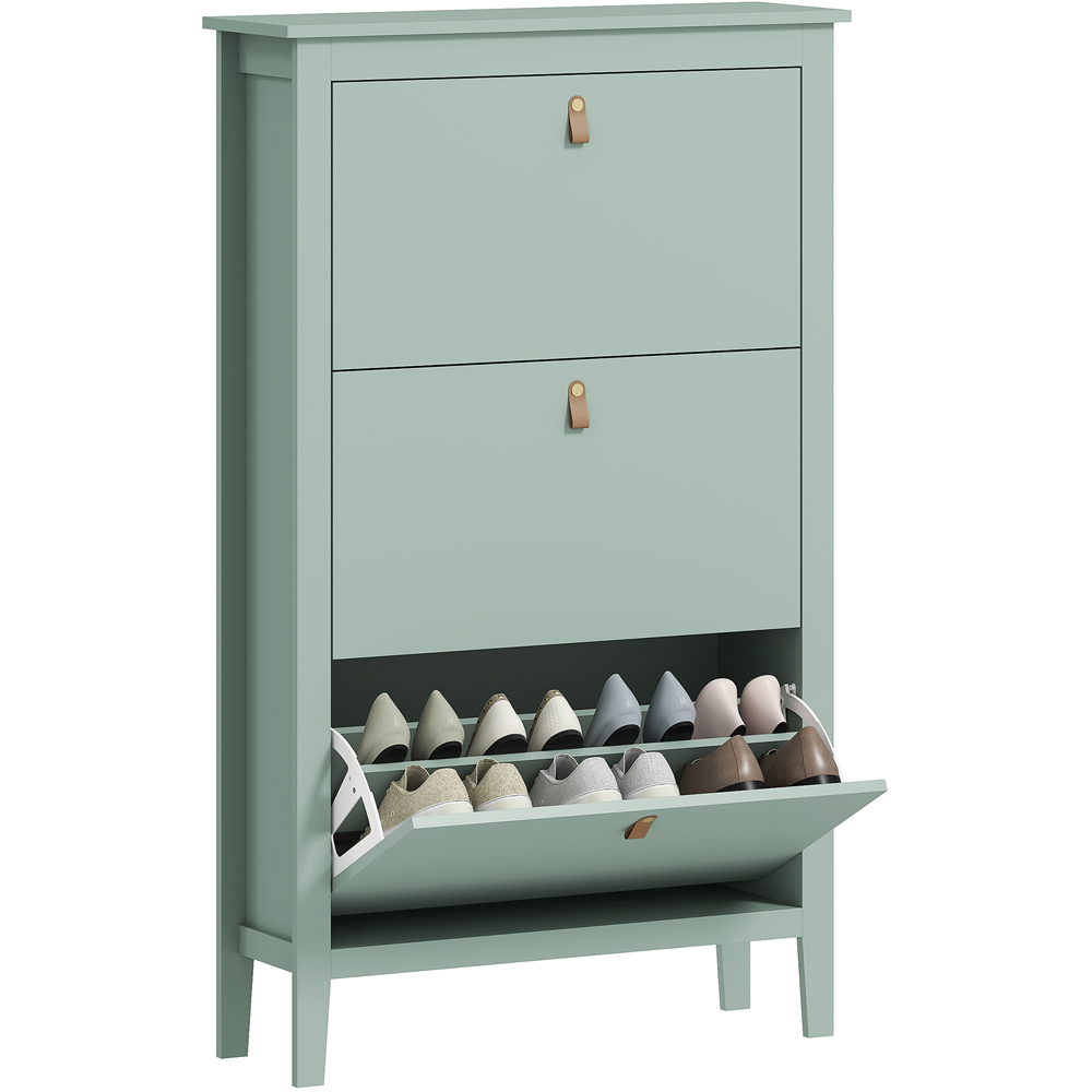 HOMCOM 3 Flip Down Drawer Green Shoe Cabinet Image 2