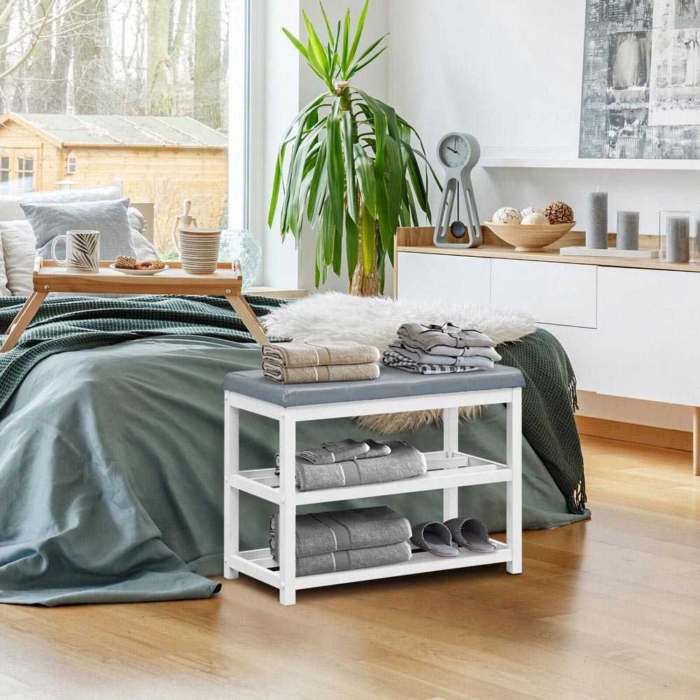 Costway 2 Shelf White Shoe Storage Bench Image 4