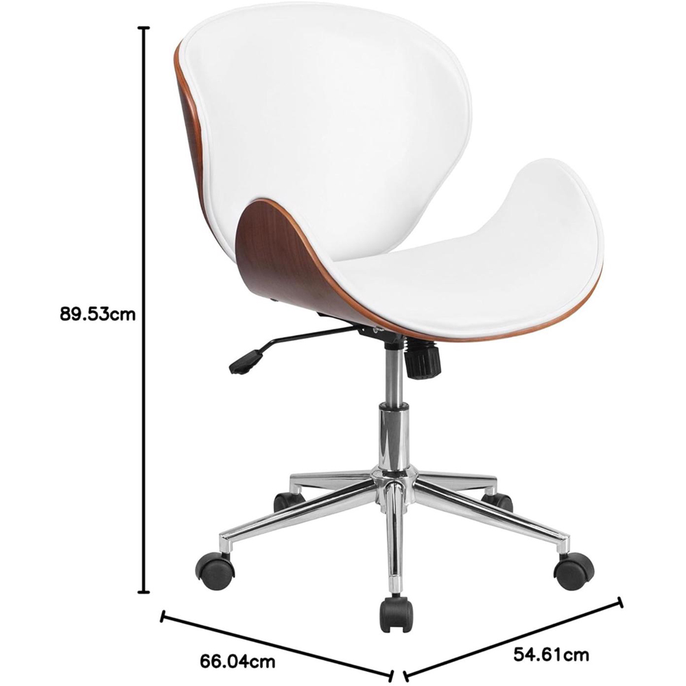 FWStyle White and Walnut Faux Leather Armless Office Chair Image 6