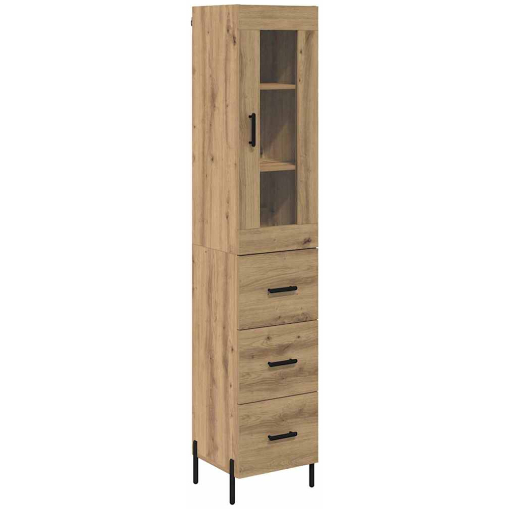 vidaXL Single Glass Door 3 Drawer Artisan Oak Highboard Image 2