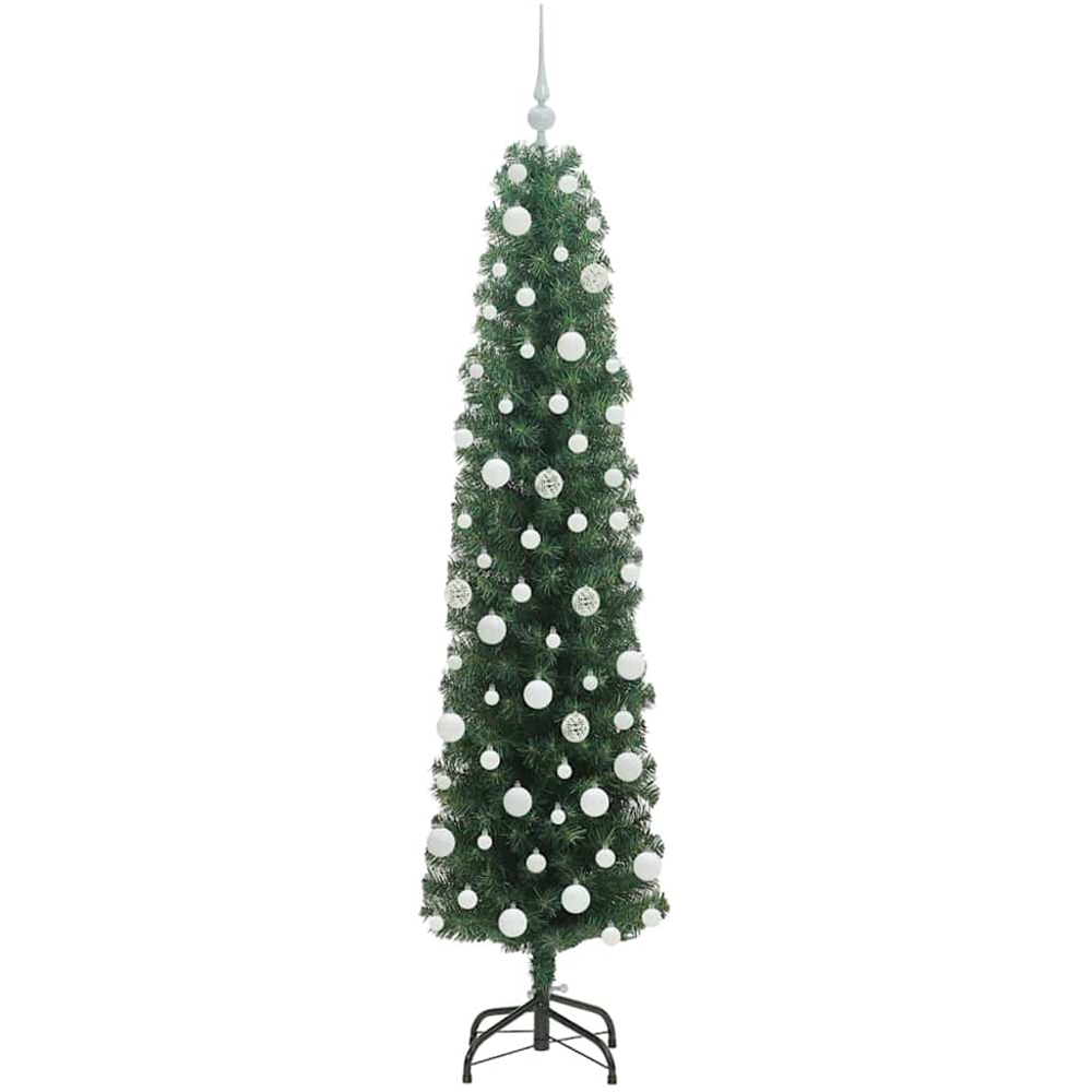 vidaXL Green Artificial Christmas Tree with LEDs White Decoration Ornaments 6ft Image 4