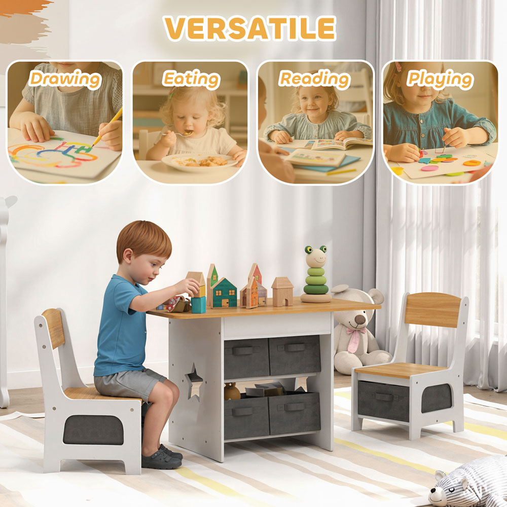 AIYAPLAY Natural Kids Table and Chair Set with 6 Removable Drawers Image 3