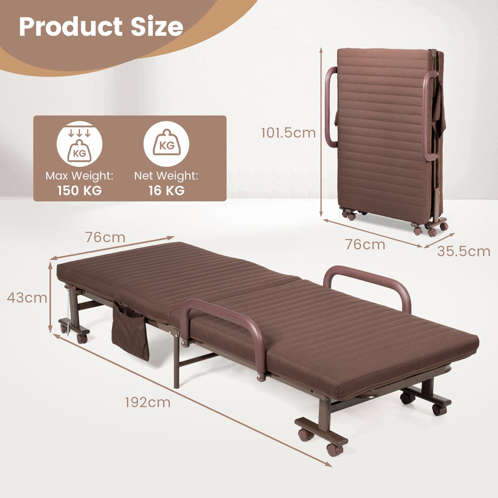 Costway Single Sleeper Brown Sofa Bed with Mattress Image 7