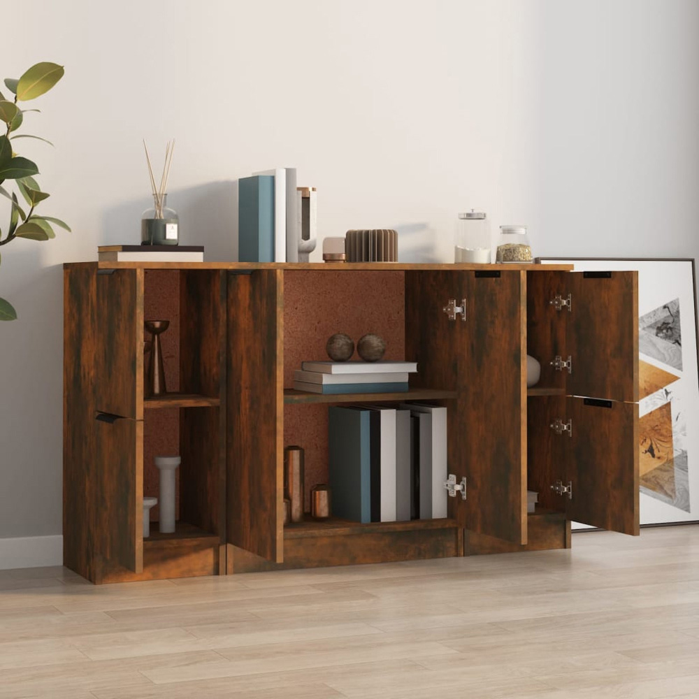 vidaXL 6 Door Smoked Oak Sideboard Set of 3 Image 3