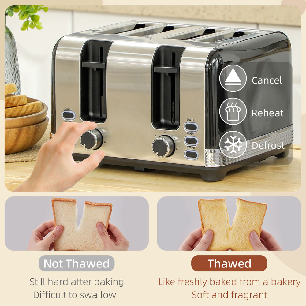 HOMCOM 800-212V70BK Black 1.7L Fast Boil Electric Kettle 3000W and 4 Slice Toaster Set Image 5