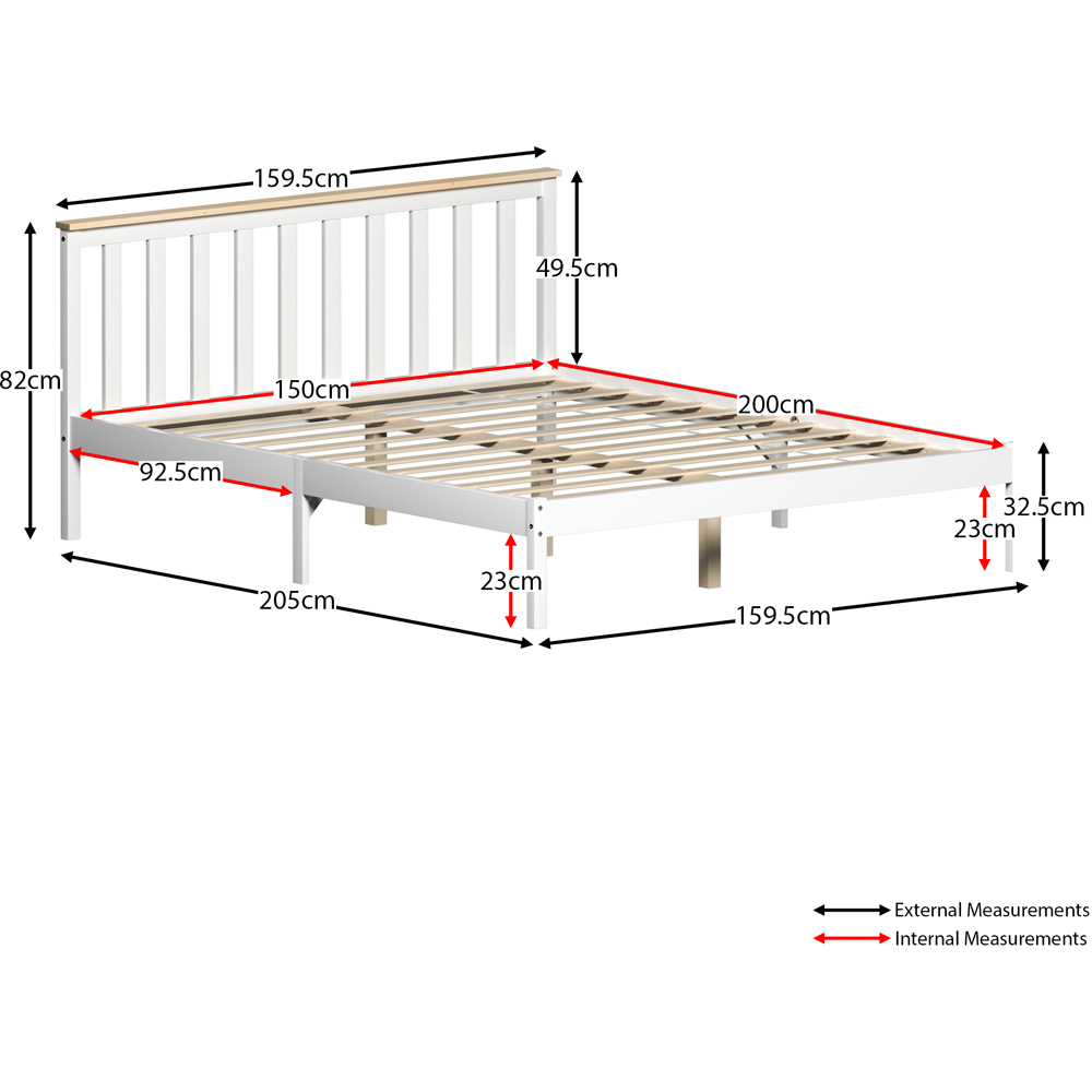 Vida Designs Milan King Size White and Pine Low Foot Wooden Bed Frame Image 8