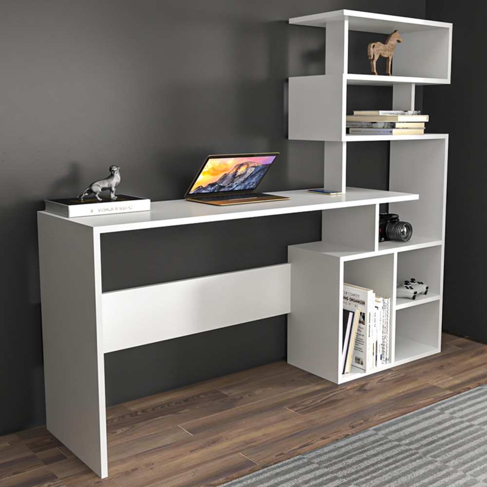 Decorotika Next 7 Shelf Modern Study Desk White Image 1