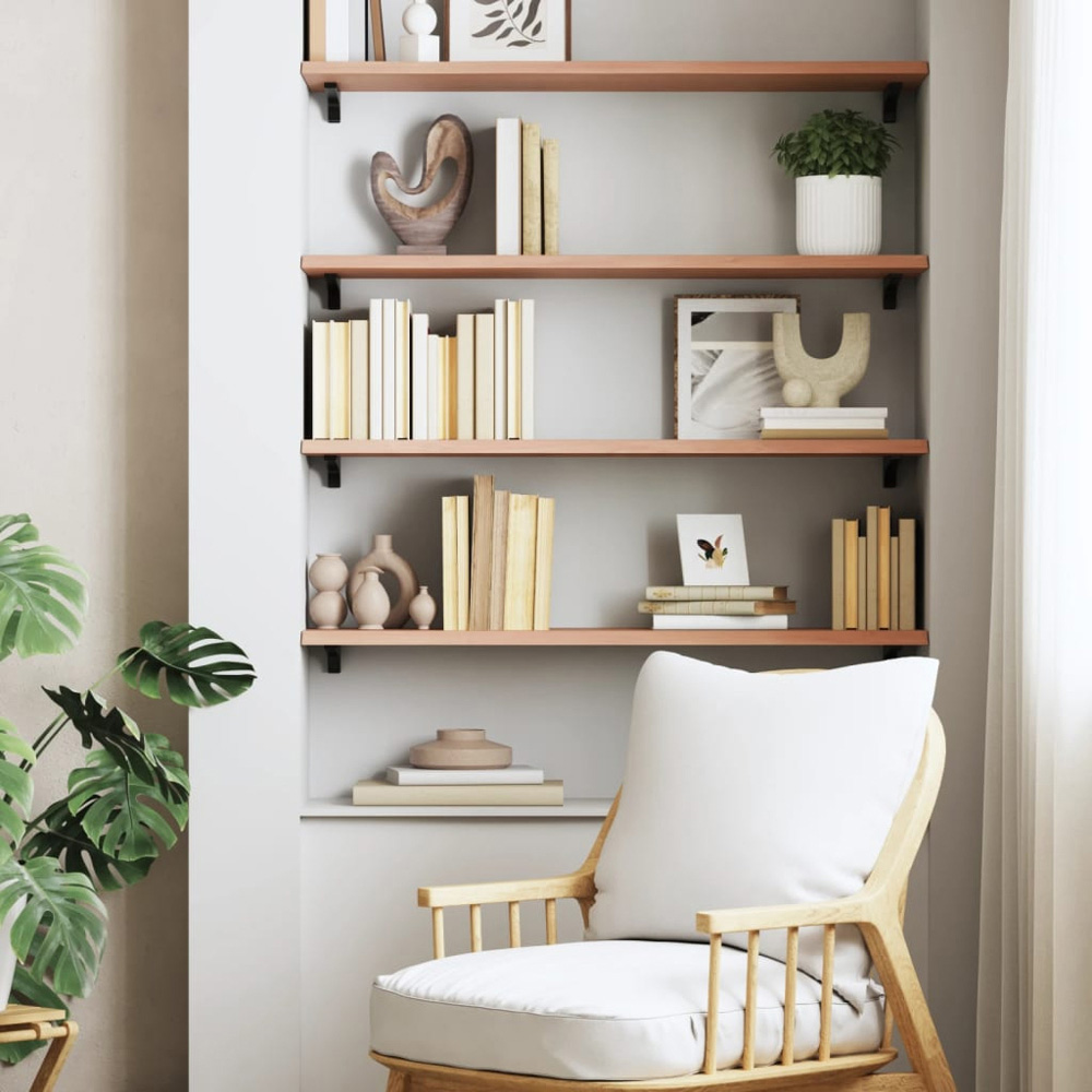 vidaXL 80cm Light Brown Treated Solid Oak Wood Floating Wall Shelf Image 2