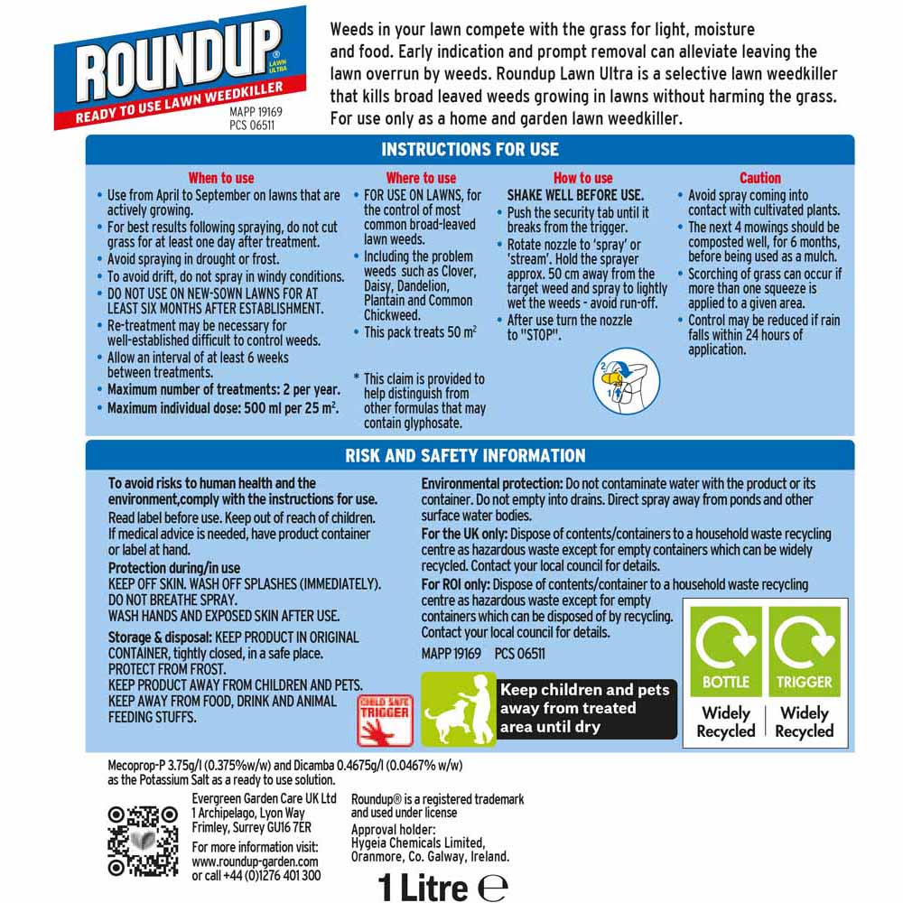 Roundup For Lawns Weedkiller 1L Image 2