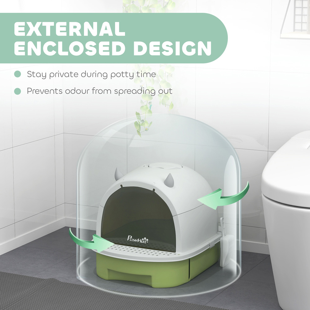 PawHut Green Enclosed Cat Litter Box with Lid and Pull-Out Drawer Image 5