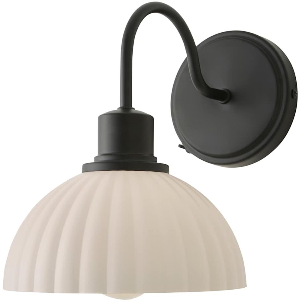 ValueLights Bourton Cream Ribbed Dome Shade Matte Black Wall Light with Bulb 2 Pack Image 1