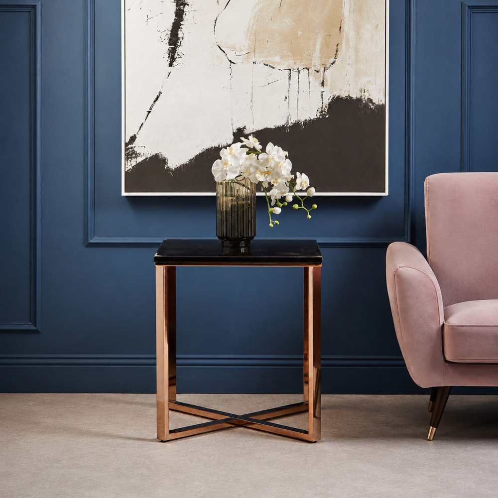 Premier Housewares Allure Black Square End Table with Faux Marble Top Image 4