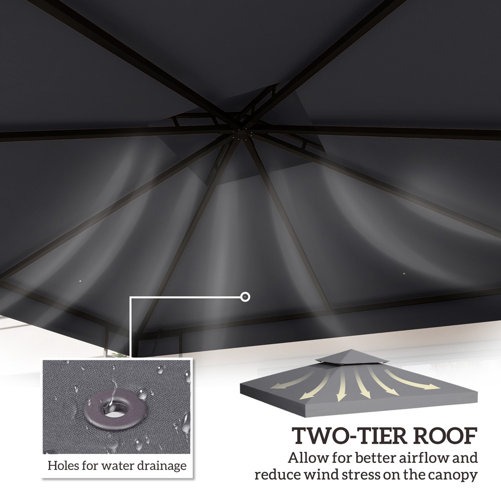 Outsunny 3 x 3m 2-Tier Deep Grey Gazebo Canopy Replacement Cover Image 3