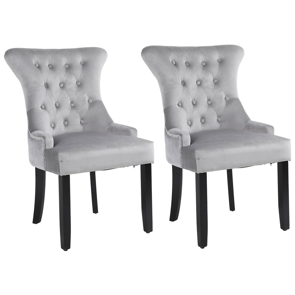 Neo Set of 2 Grey Studded Velvet Dining Chair Image 2