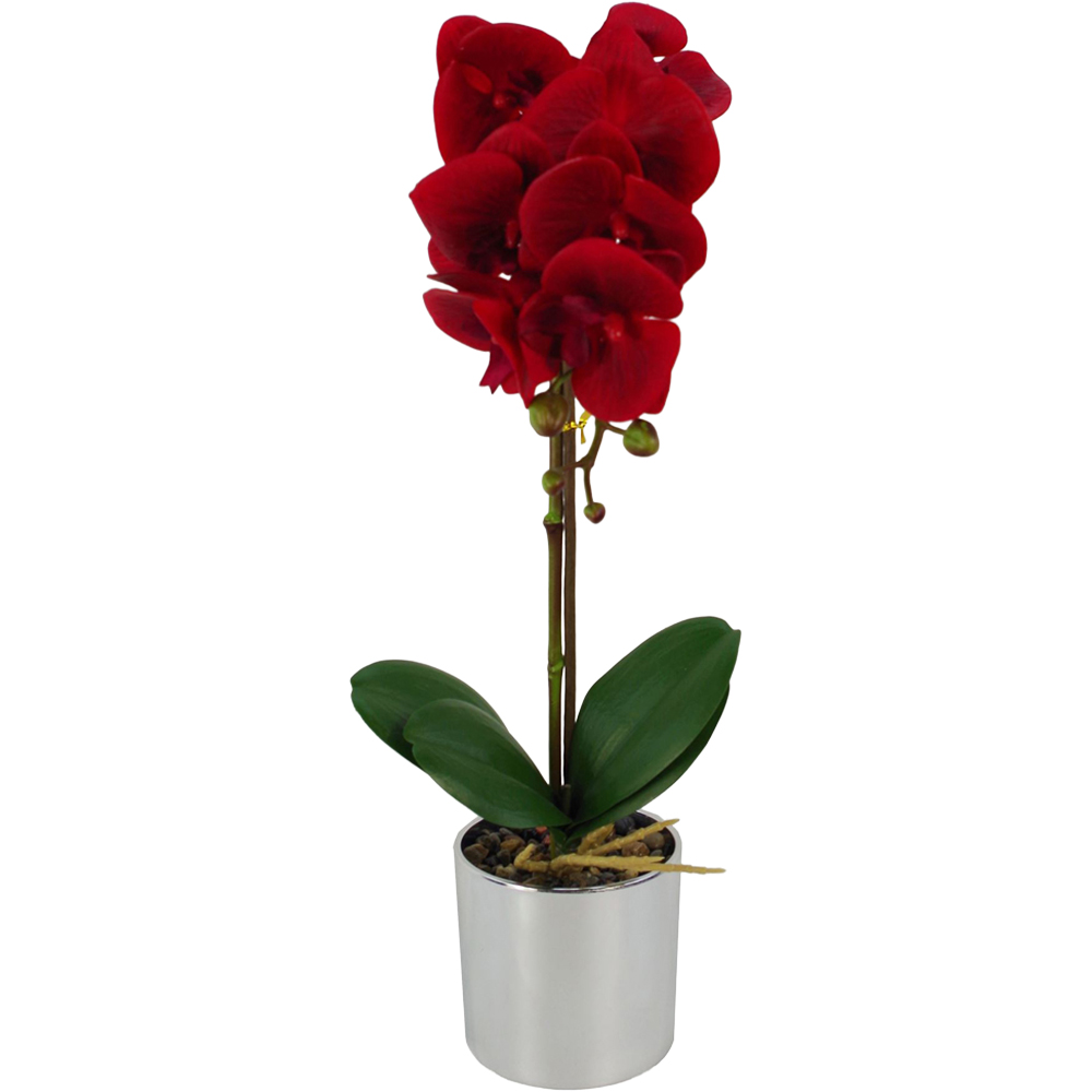 Leaf Red Orchid Artificial Plant with Silver Pot 46cm Image 1