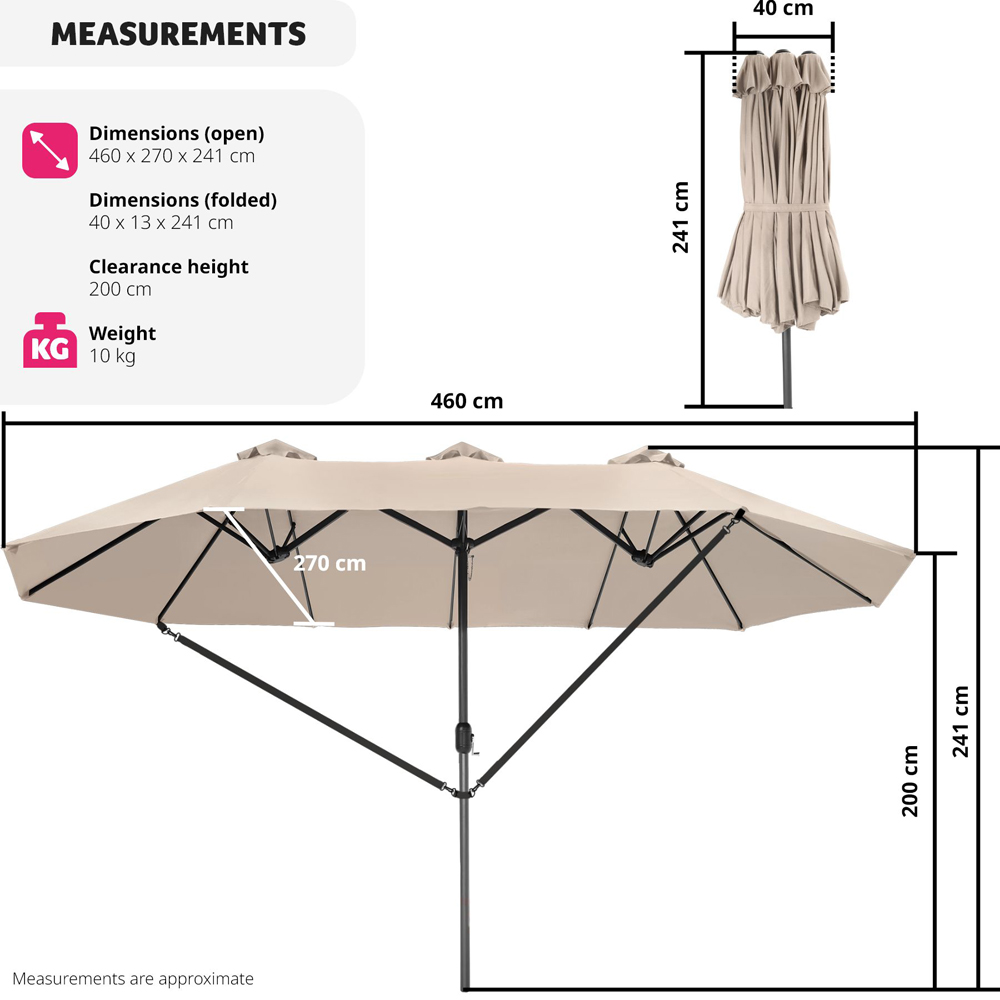 tectake Silia Beige Extra Wide Parasol 4.6 x 2.7m Image 9