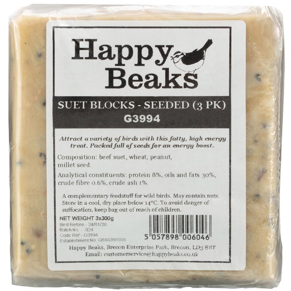 Happy Beaks Seeded Suet Block Bird Food 3 x 3 Pack Image 1