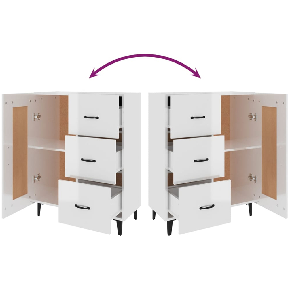vidaXL Single Door 3 Drawer High Gloss White Sideboard Image 7