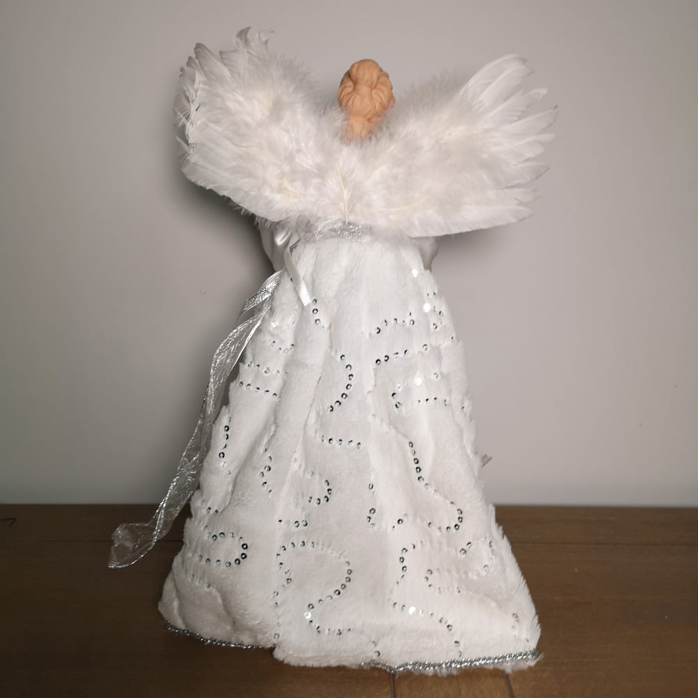 Premier Deluxe Silver and White Angel with Feathered Wings Christmas Tree Topper 40cm Image 9
