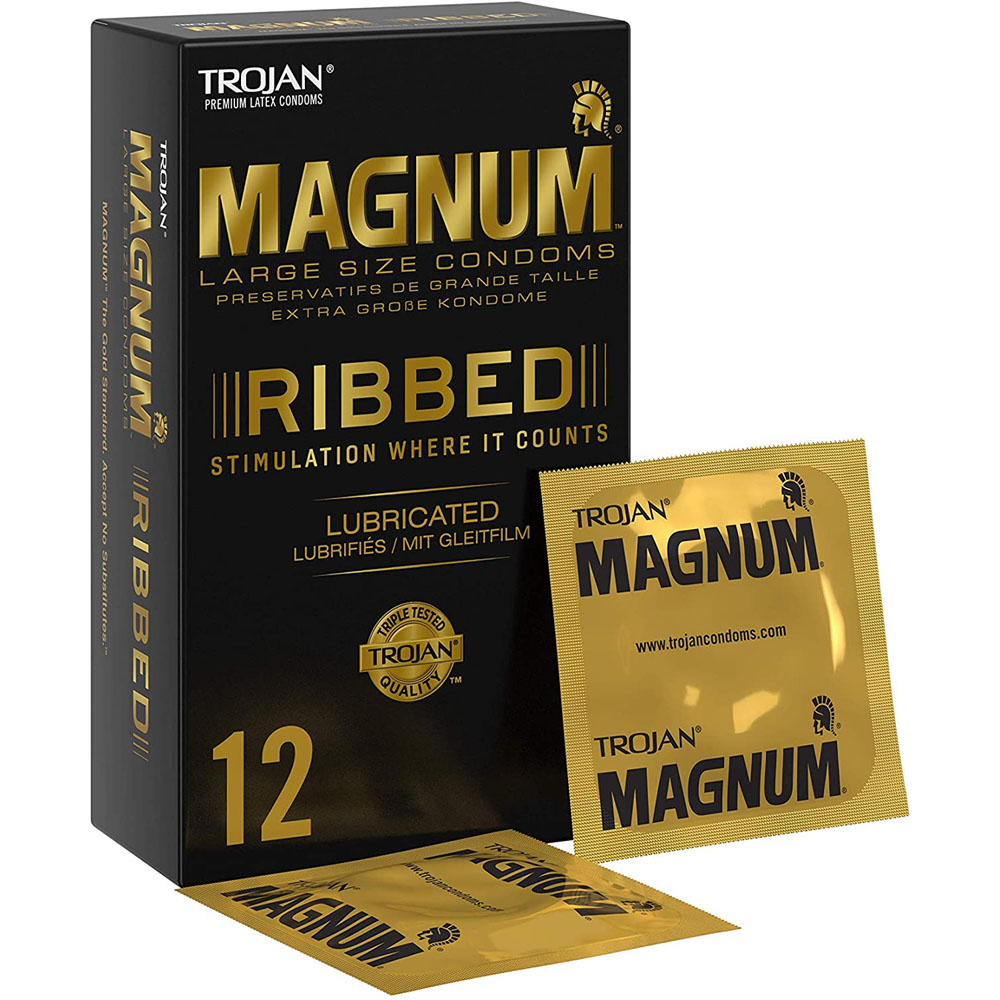 Trojan Magnum Ribbed Condoms 12 Pack Image 1