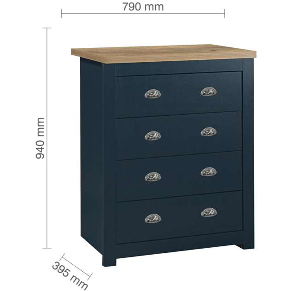 Highgate 4 Drawer Navy and Oak Chest of Drawers Image 8