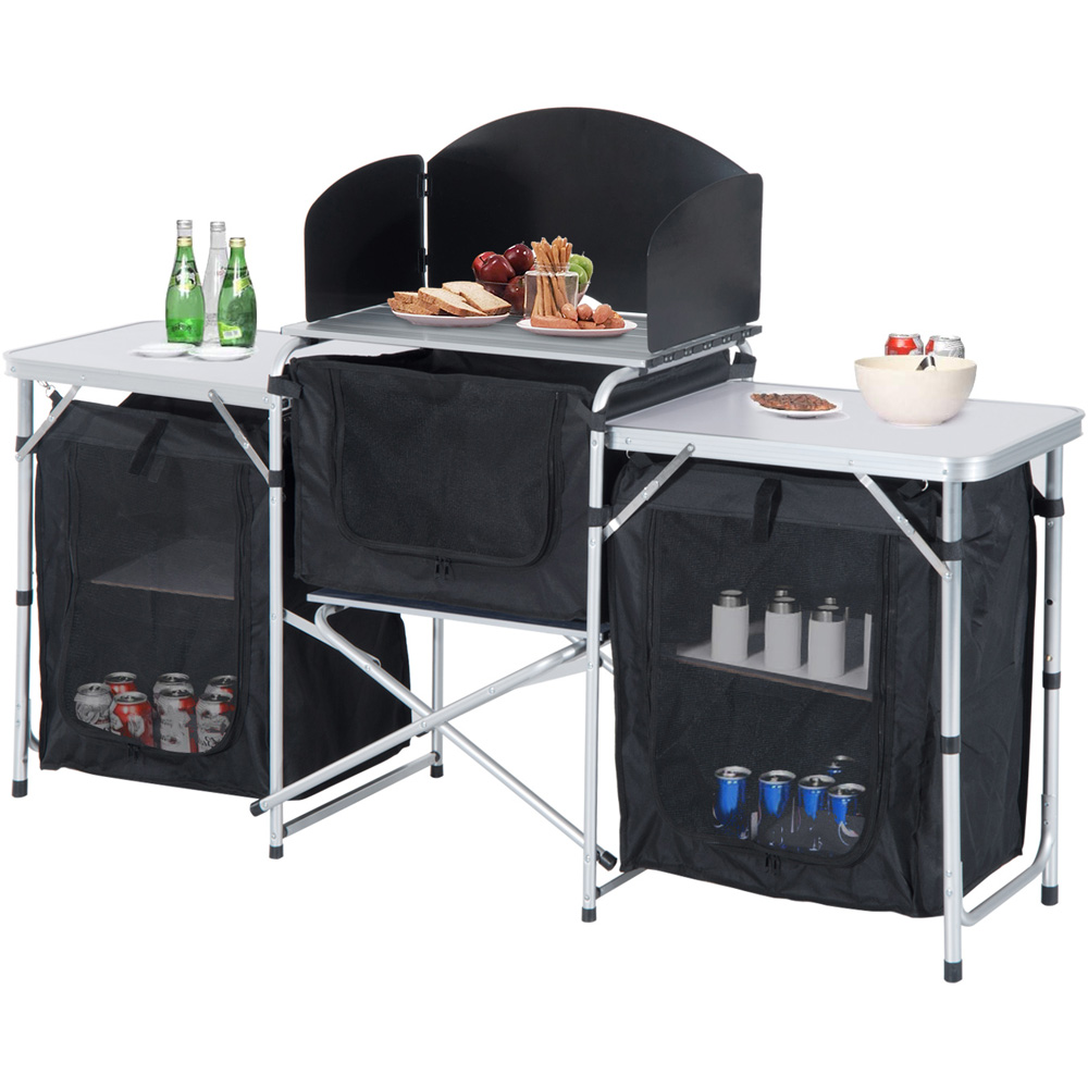 Outsunny Foldable Camping Cooking Table with Windscreen Image 1