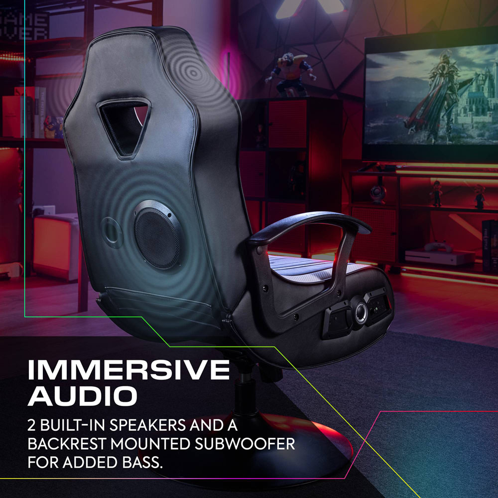 X Rocker Fury Black and White RGB LED Stereo Audio Pedestal Gaming Chair with Neo Motion App Control Image 4