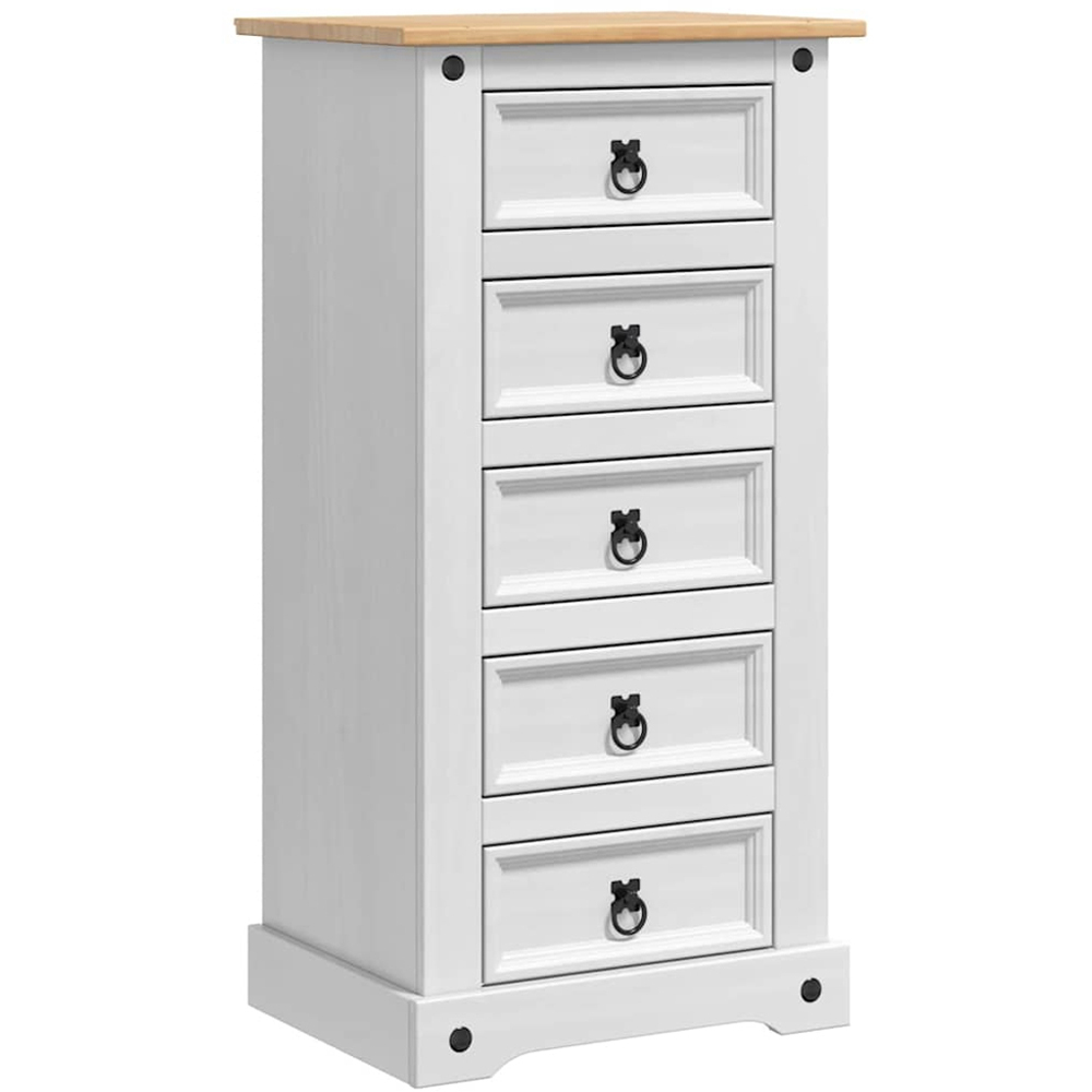 vidaXL Corona 5 Drawer White Solid Pine Wood Bedside Table Image 2