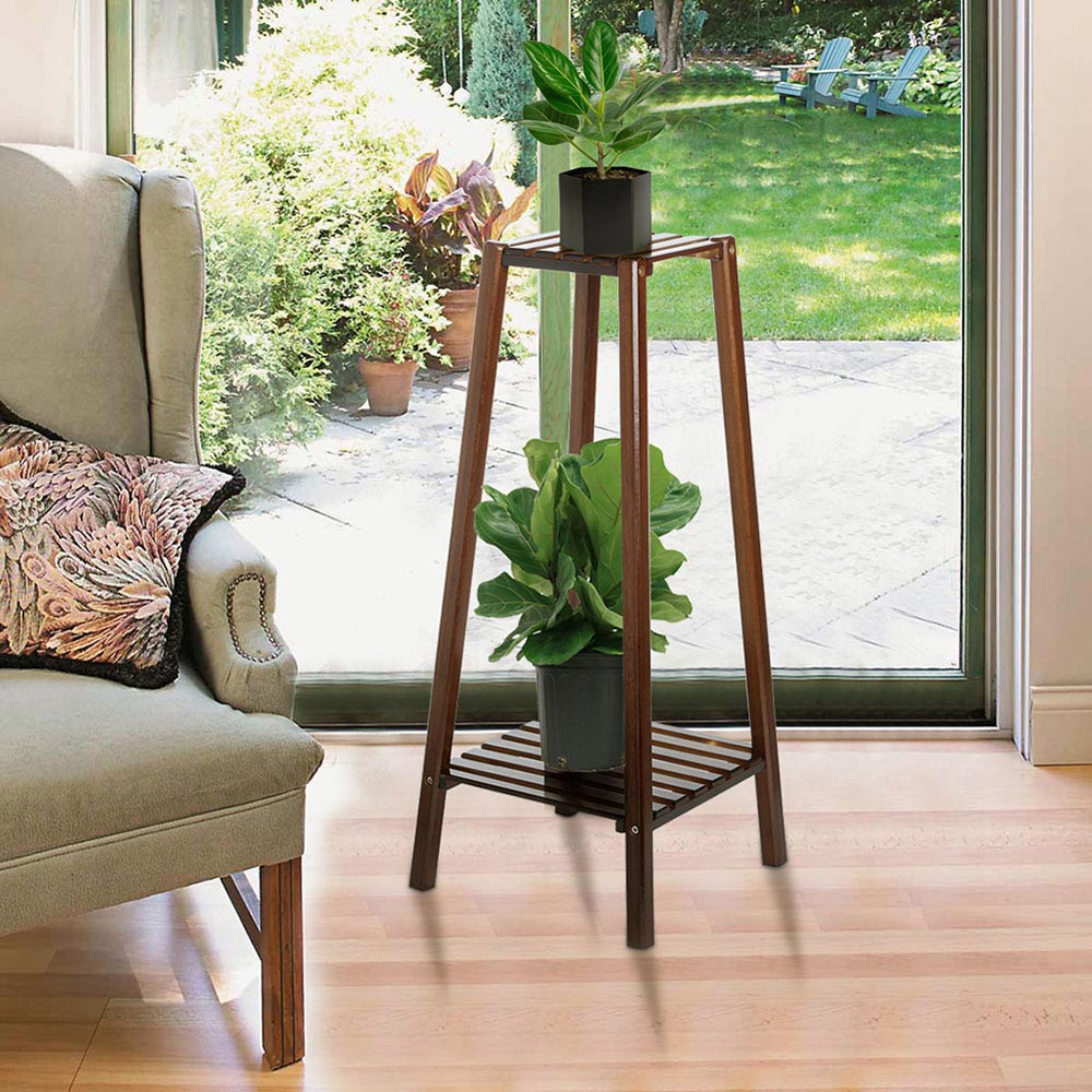 Living and Home 2 Tier Wooden Vintage Natural Plant Stand Image 4