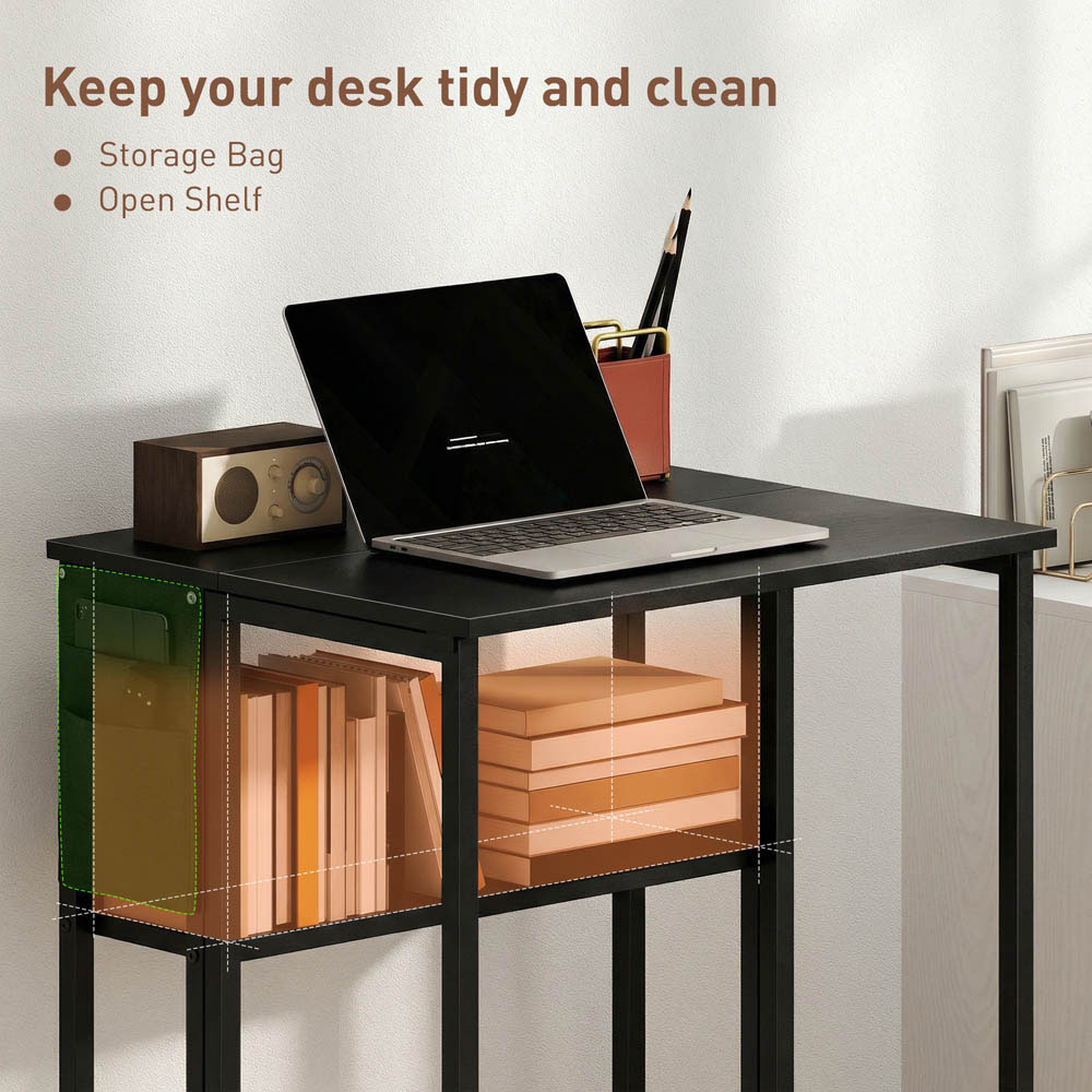 Portland Single Shelf Foldable Computer Desk with Storage Bag and Wheels Black Image 8