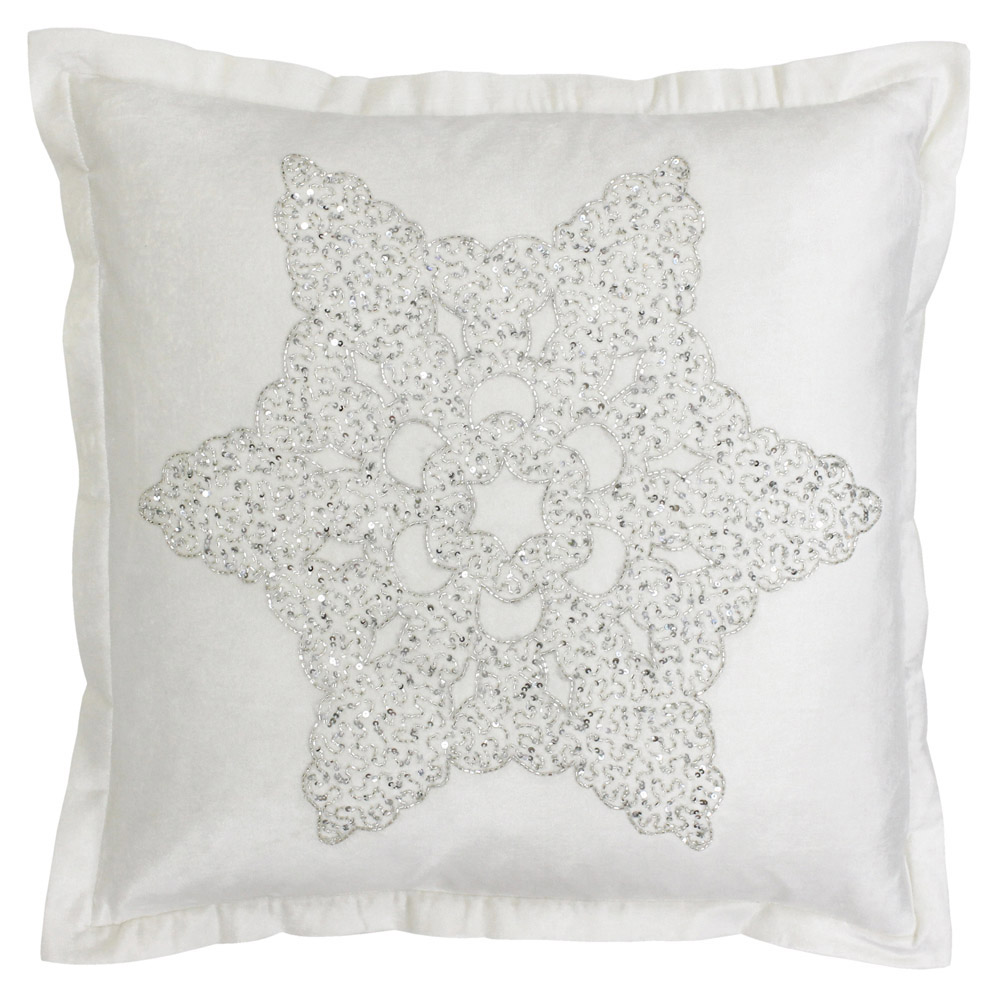 Paoletti Wonderland White Snowflake Embroidered Cushion Image 1