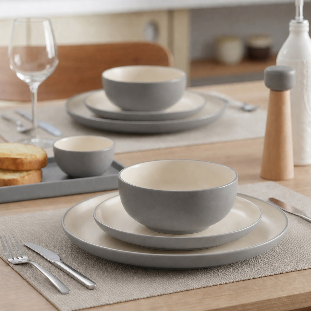 Waterside Grey and Cream Two Tone 12 Piece Dinner Set Image 2