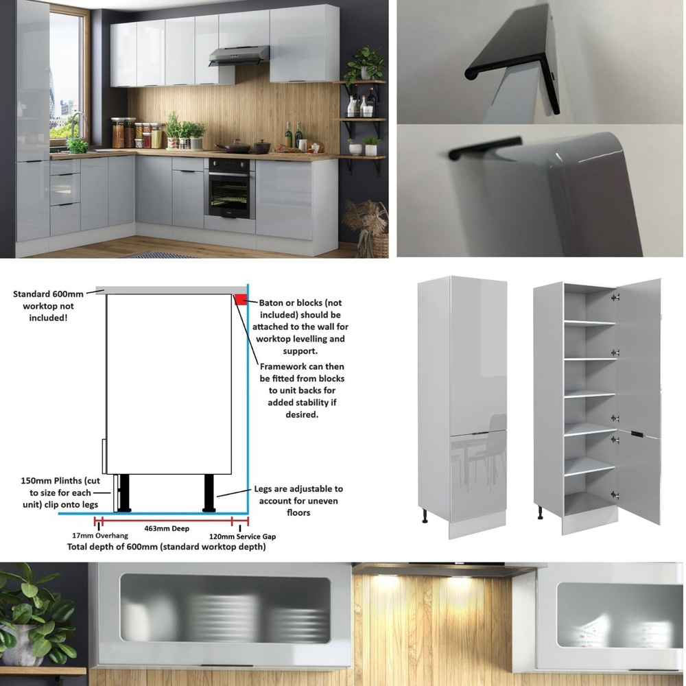 Impact Furniture Star Light Grey Gloss Star Kitchen Cabinet Set of 7 Image 5