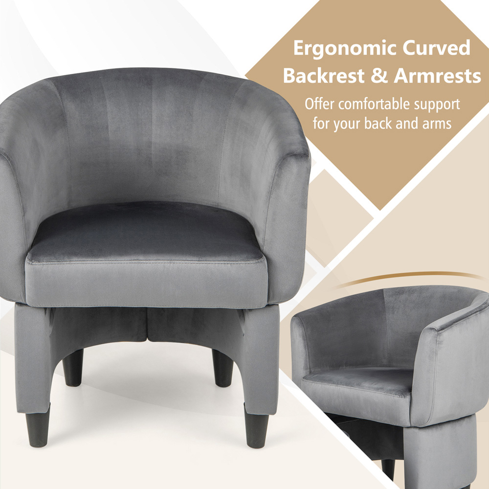 Costway Grey Upholstered Velvet Armchair with Ottoman Image 6
